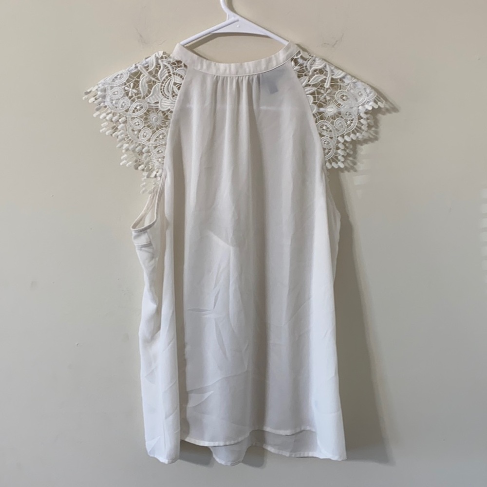 Express White Semi Sheer Tank With Lace Sleeve Detail Size Medium